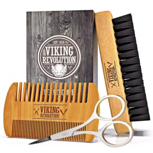 Viking Revolution Beard Comb & Brush Set w Travel Pouch (1)